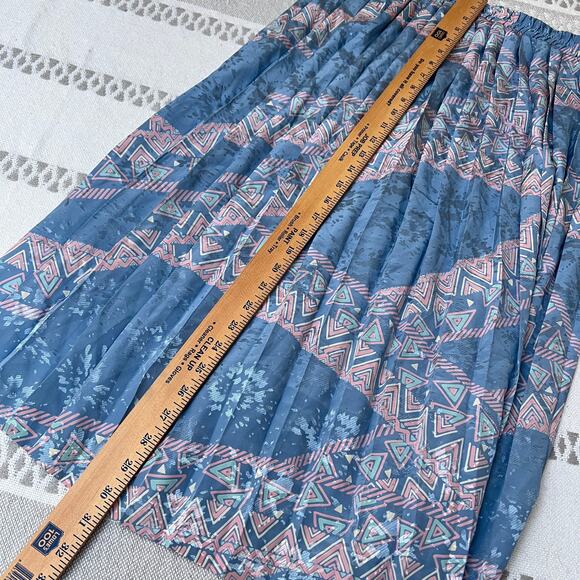 Vintage Blue Abstract Geometric Print Pleated Maxi Skirt Medium Made In Canada - Picture 4 of 8